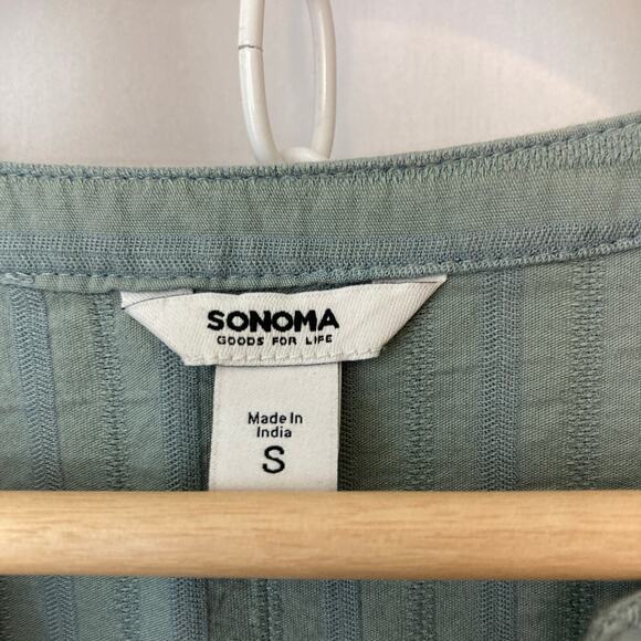 Sonoma Light Teal Green Blue Button Front V-Neck Short Dolman Sleeve Mini Dress - Picture 5 of 11